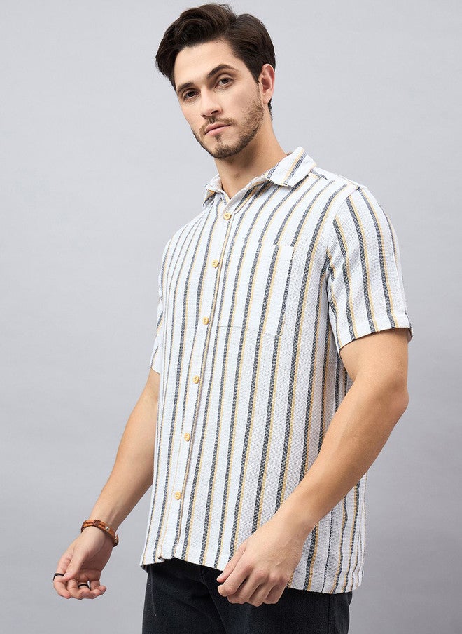CHIMPAAANZEE Men Spread Collar Striped Casual Shirt - Image 4